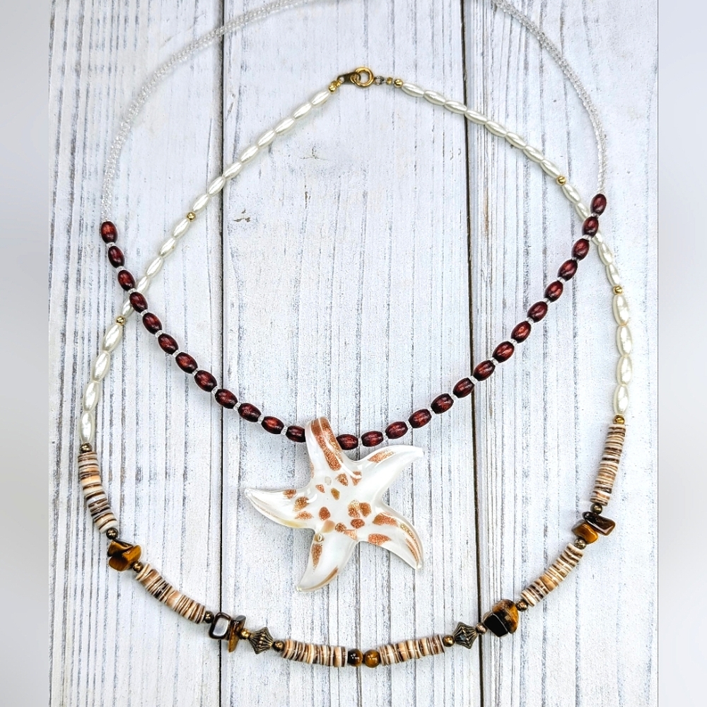 Murano Glass Pendant Necklace and Shell Necklace